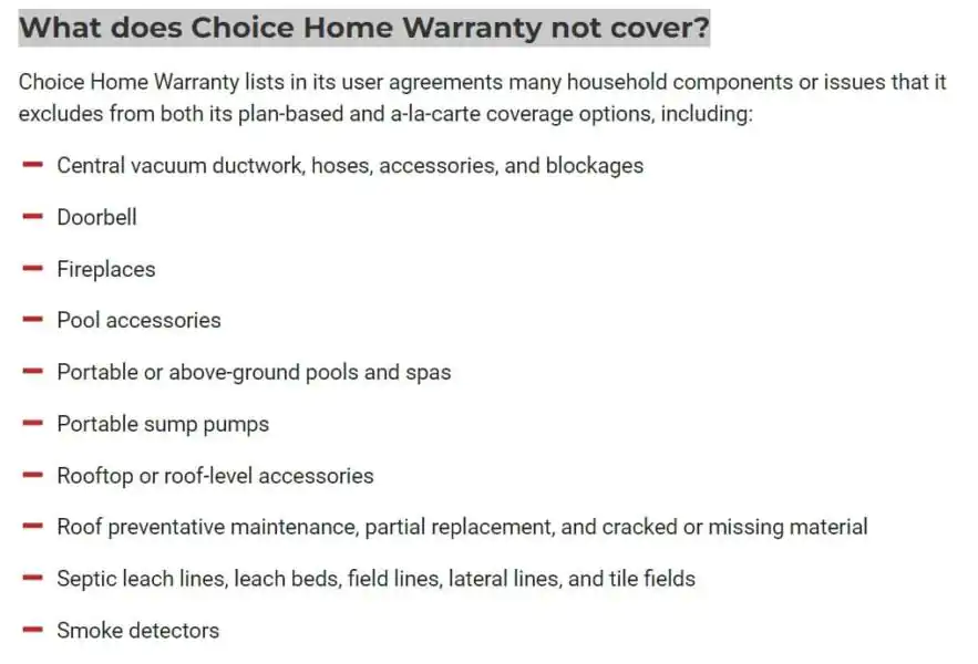 What does Choice Home Warranty not cover?